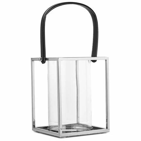 Flair Decor - High Gloss Pillar Lantern W/ Leather Handle 1 Flair Decor - High Gloss Pillar Lantern W/ Leather Handle