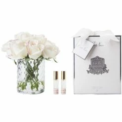 Cote Noire - Blush Pink Rose Buds W/Clear Herringbone Vase