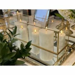 Flair Decor - Rectangular Gold Toned Metal & Glass Candle Holder 15x 45x15