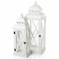 Coastal Home - Port Lantern Set White Wash 2pce