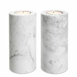 Vandenberg - Tealight Holder Tobor White Marble Lrg Set 2pce