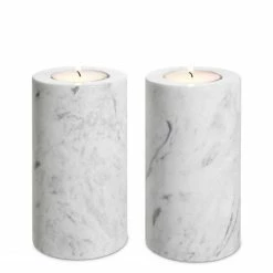Vandenberg - Tealight Holder Tobor White Marble Md. Set 2pce