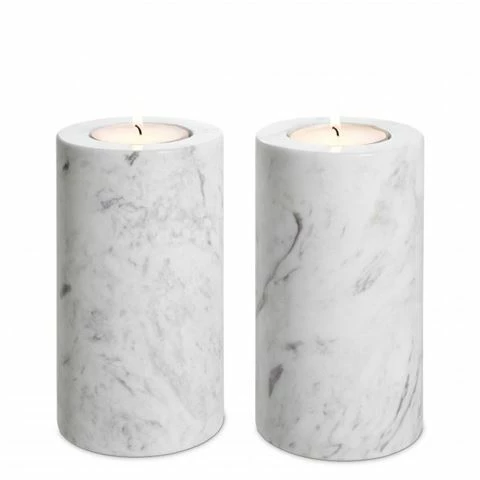 Vandenberg - Tealight Holder Tobor White Marble Md. Set 2pce 1 Vandenberg - Tealight Holder Tobor White Marble Md. Set 2pce