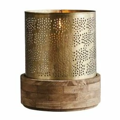 Peter's - Siena Antique Brass Wooden Hurricane Lamp Small