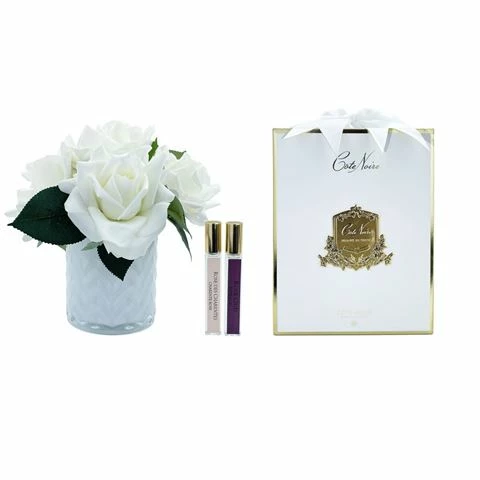 Cote Noire - Herringbone Bouquet White Roses In Ivory Glass 1 Cote Noire - Herringbone Bouquet White Roses In Ivory Glass